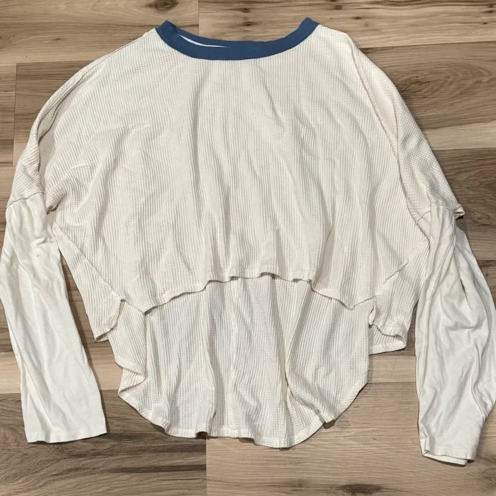 Free People Jayson Ringer Long Sleeve Henley Shirt Women’s Medium